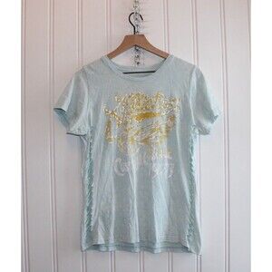 Affliction Women’s Grunge Graphic Tee Light Blue Size L Y2K Moto